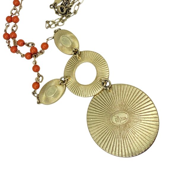 Lia Sophia Alicante Long Pendant Necklace 36" Gold Tone Orange Green Beaded - Picture 7 of 8